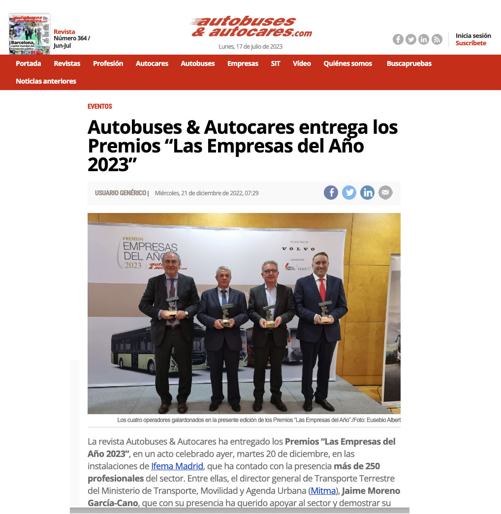 Autobuses & Autocares entrega los Premios "Las empresas del Año 2023"