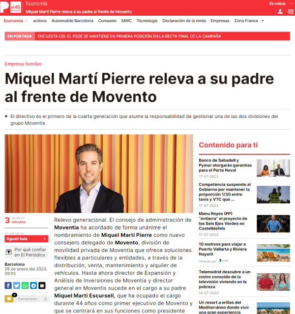 Miquel Martí Pierre releva a su padre al frente de Movento