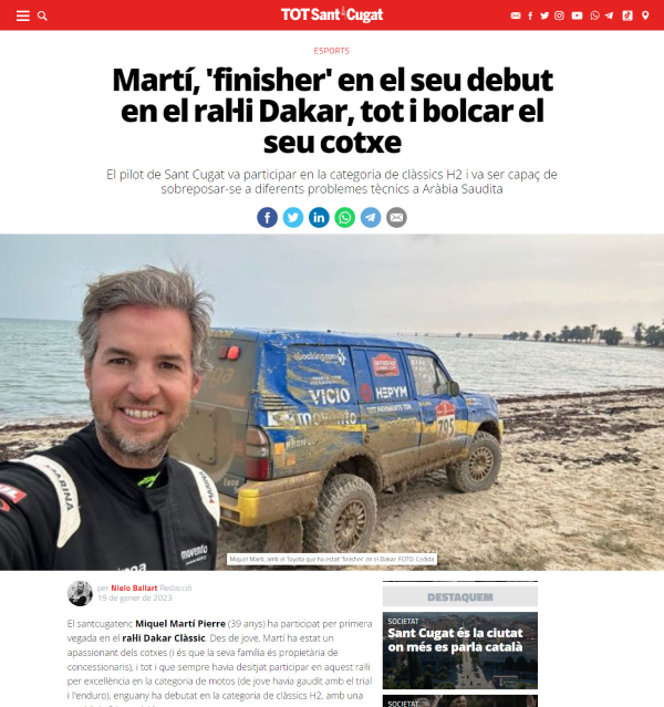 Martí, "finisher" en el seu debut en el ral·li Dakar, tot i bolcar el seu cotxe