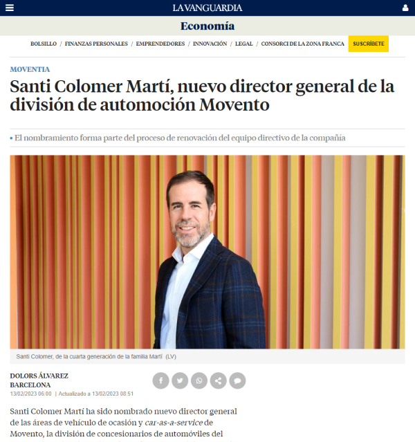 Santi Colomer Martí, nuevo director general de la división de automoción Movento