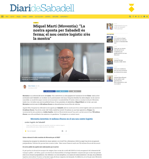 Miquel Martí (Moventia): "La nostra aposta per Sabadell és ferma; el nou centre logístic n
