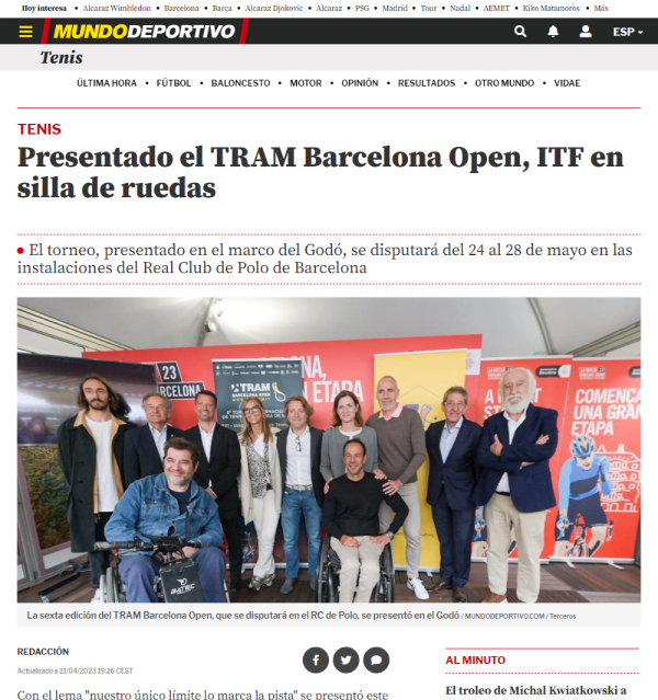 Presentado el TRAM Barcelona Open, ITG en silla de ruedas