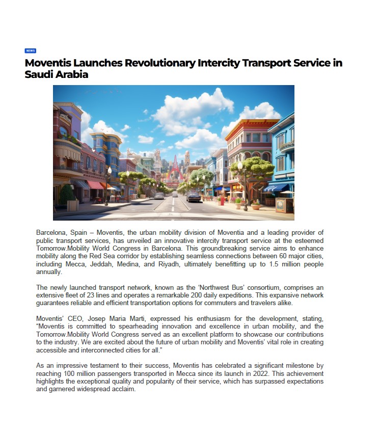 Moventis Launches Revolutionary Intercity Transport Service in Saudi Arabia
