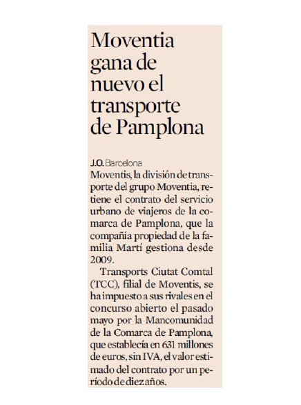 Moventia gana de nuevo el transporte de Pamplona