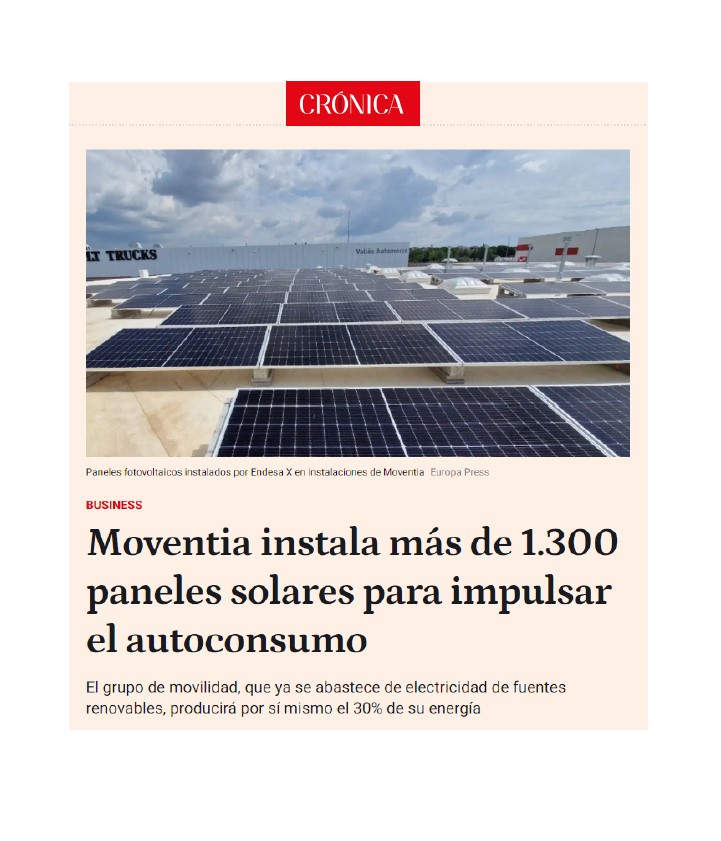 Moventia instala más de 1.300 paneles solares para impulsar el autoconsumo