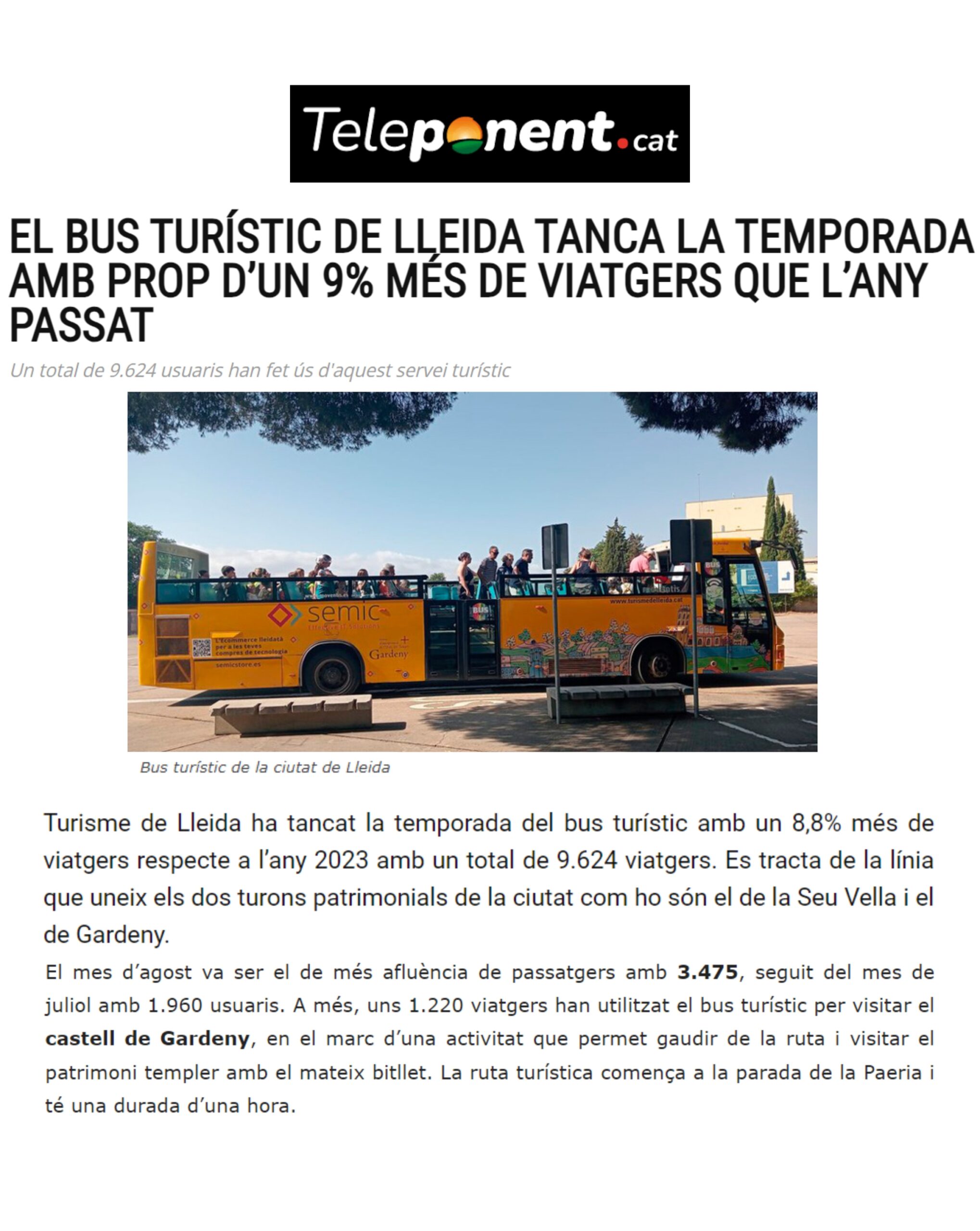 El bus turístic de Lleida tanca la temporada amb prop d’un 9% més de viatgers que l’any passat